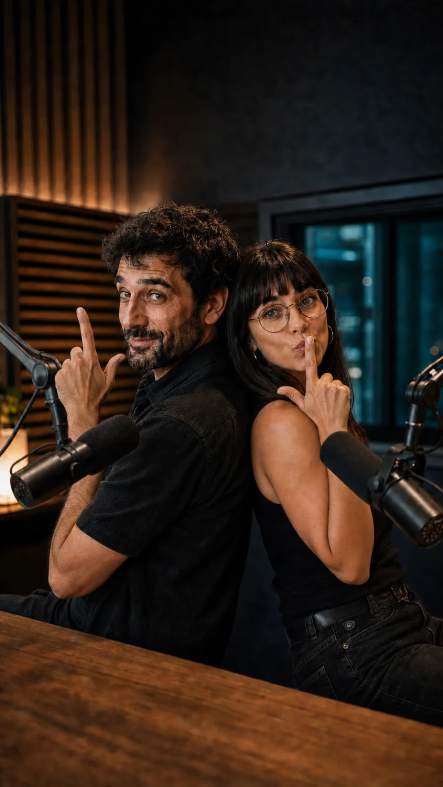 La Laia i en Pau a l’estudi, presentadors del podcast del temari de Mossos d’Esquadra de testpolicia.cat